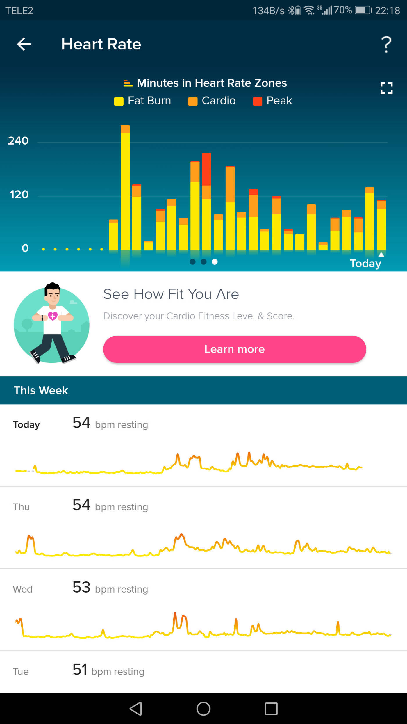 Fitbit - App - Minutes in heart rate zones
